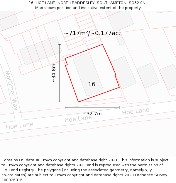 16, HOE LANE, NORTH BADDESLEY, SOUTHAMPTON, SO52 9NH: Plot and title map