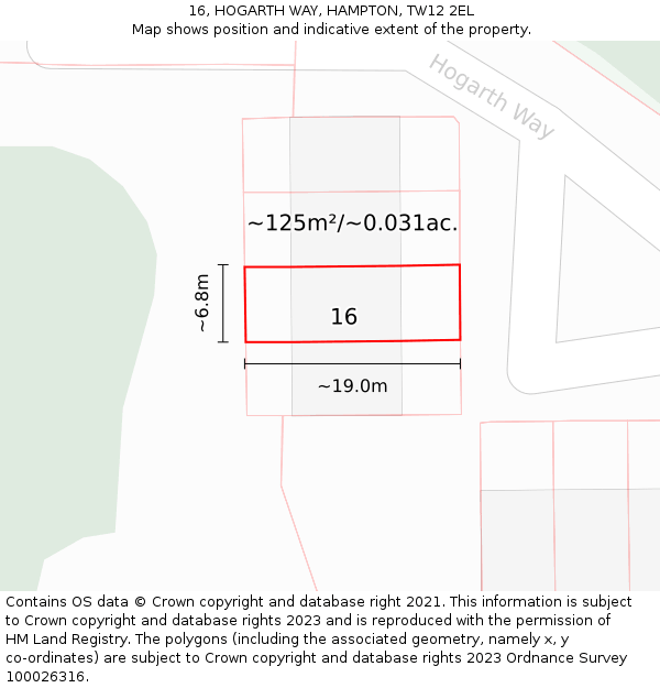 16, HOGARTH WAY, HAMPTON, TW12 2EL: Plot and title map