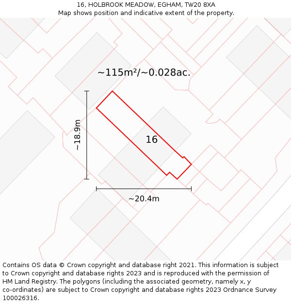 16, HOLBROOK MEADOW, EGHAM, TW20 8XA: Plot and title map