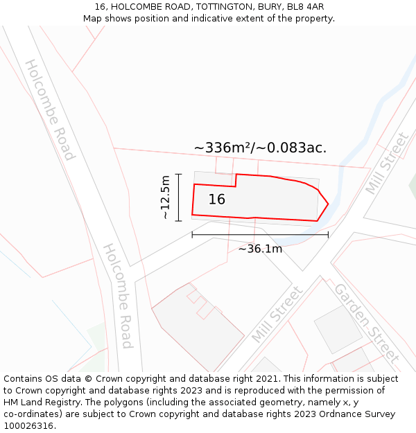 16, HOLCOMBE ROAD, TOTTINGTON, BURY, BL8 4AR: Plot and title map