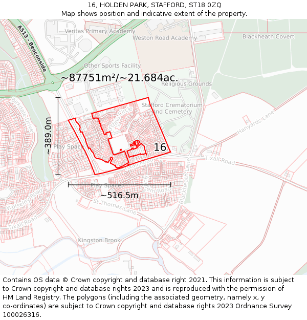 16, HOLDEN PARK, STAFFORD, ST18 0ZQ: Plot and title map