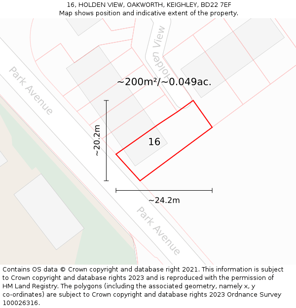 16, HOLDEN VIEW, OAKWORTH, KEIGHLEY, BD22 7EF: Plot and title map