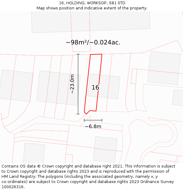 16, HOLDING, WORKSOP, S81 0TD: Plot and title map