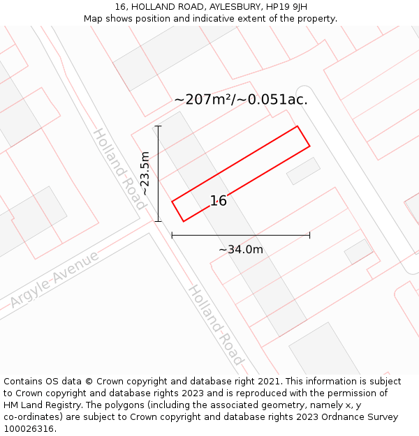 16, HOLLAND ROAD, AYLESBURY, HP19 9JH: Plot and title map