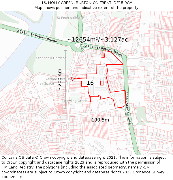 16, HOLLY GREEN, BURTON-ON-TRENT, DE15 9GA: Plot and title map