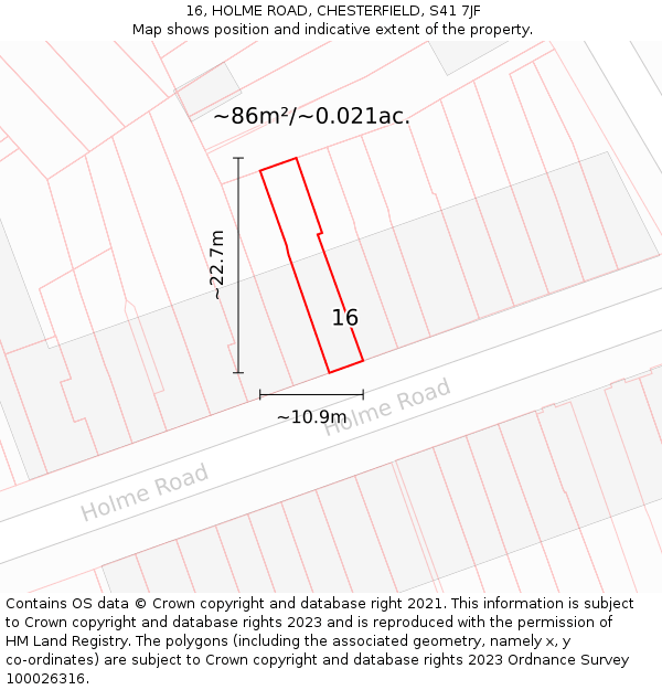 16, HOLME ROAD, CHESTERFIELD, S41 7JF: Plot and title map