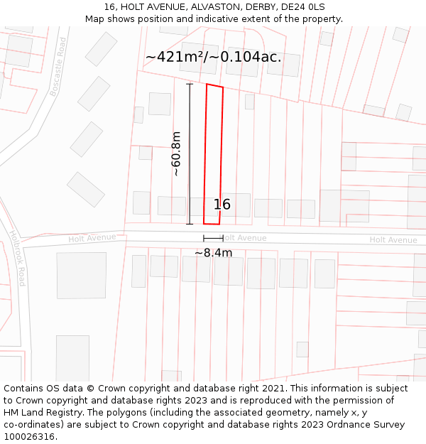 16, HOLT AVENUE, ALVASTON, DERBY, DE24 0LS: Plot and title map