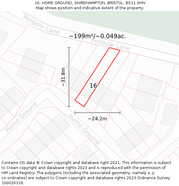 16, HOME GROUND, SHIREHAMPTON, BRISTOL, BS11 0HN: Plot and title map