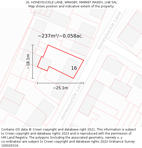 16, HONEYSUCKLE LANE, WRAGBY, MARKET RASEN, LN8 5AL: Plot and title map