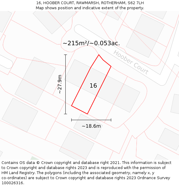 16, HOOBER COURT, RAWMARSH, ROTHERHAM, S62 7LH: Plot and title map