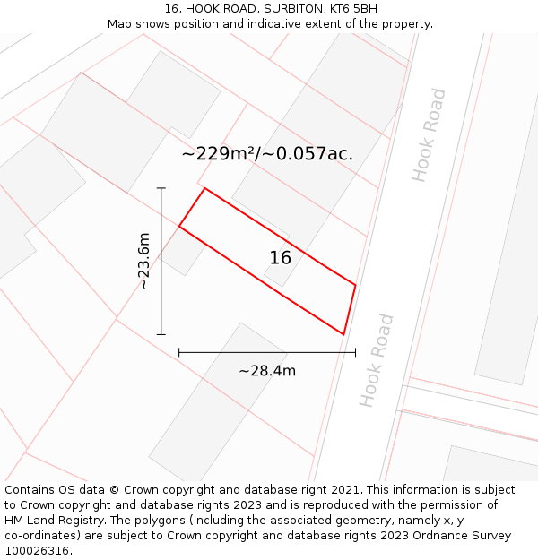 16, HOOK ROAD, SURBITON, KT6 5BH: Plot and title map
