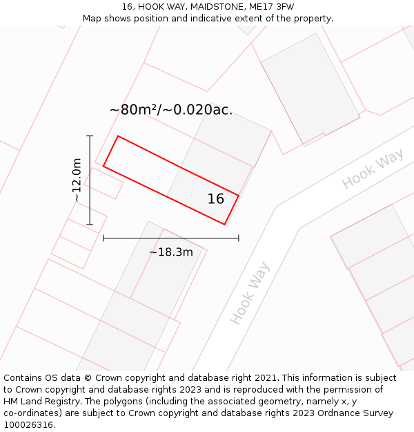 16, HOOK WAY, MAIDSTONE, ME17 3FW: Plot and title map
