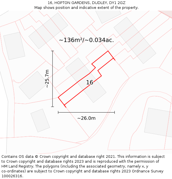 16, HOPTON GARDENS, DUDLEY, DY1 2GZ: Plot and title map