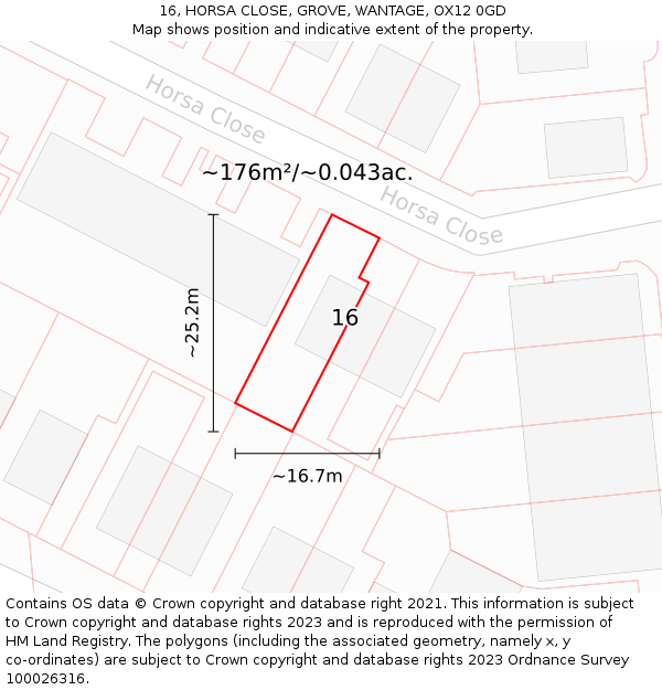 16, HORSA CLOSE, GROVE, WANTAGE, OX12 0GD: Plot and title map