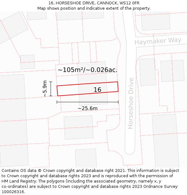 16, HORSESHOE DRIVE, CANNOCK, WS12 0FR: Plot and title map