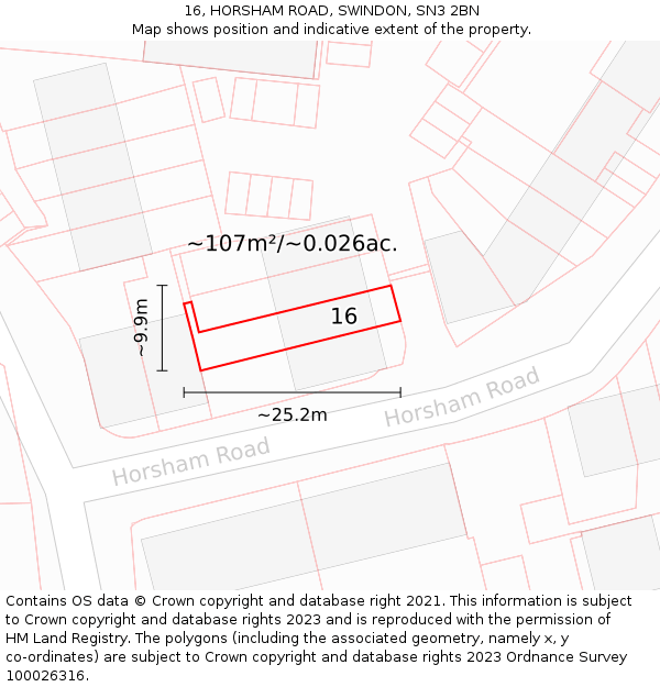 16, HORSHAM ROAD, SWINDON, SN3 2BN: Plot and title map