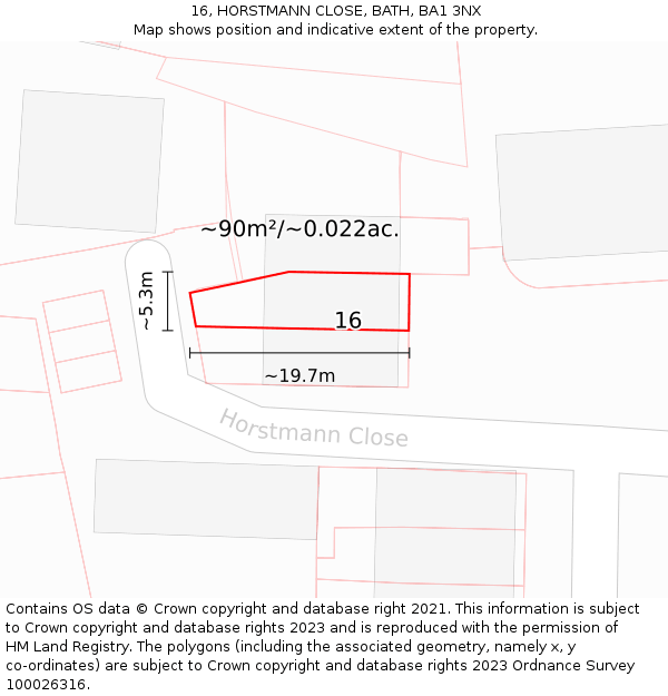 16, HORSTMANN CLOSE, BATH, BA1 3NX: Plot and title map