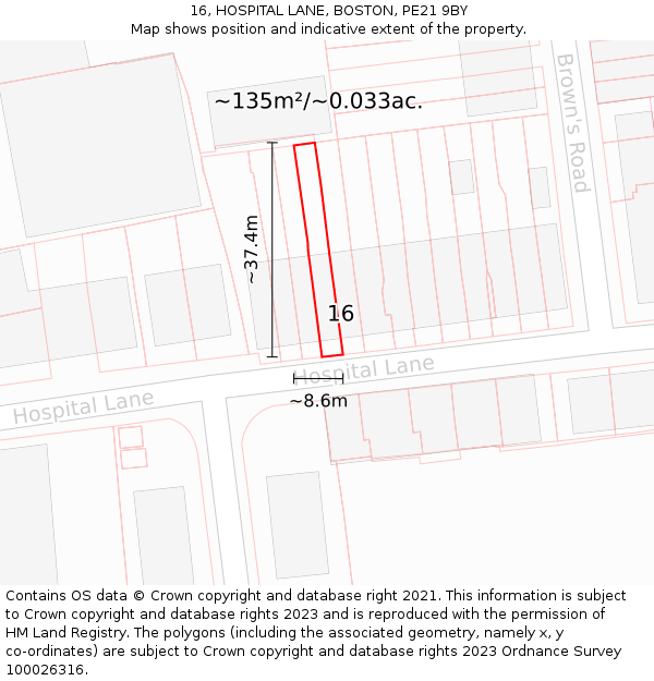 16, HOSPITAL LANE, BOSTON, PE21 9BY: Plot and title map