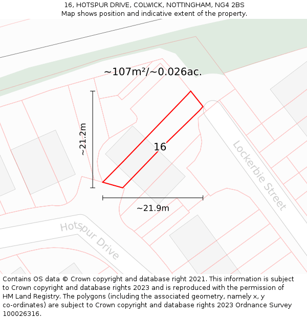 16, HOTSPUR DRIVE, COLWICK, NOTTINGHAM, NG4 2BS: Plot and title map