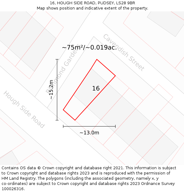 16, HOUGH SIDE ROAD, PUDSEY, LS28 9BR: Plot and title map