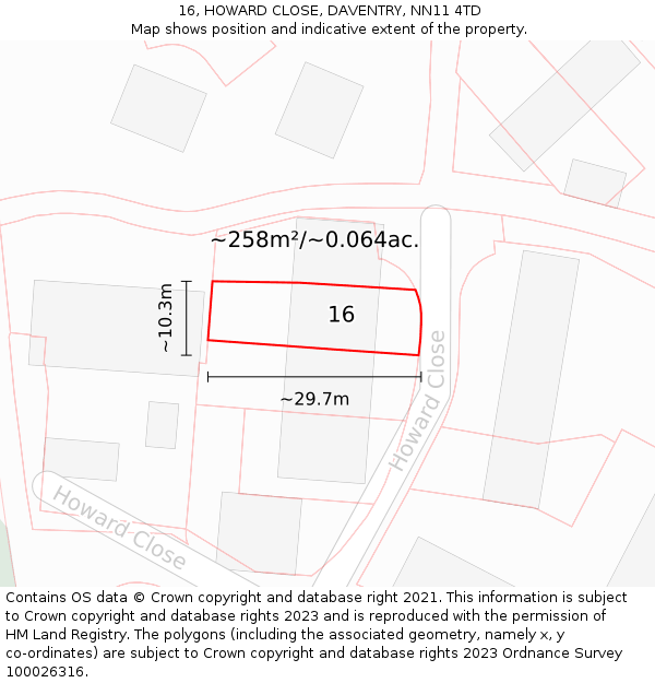 16, HOWARD CLOSE, DAVENTRY, NN11 4TD: Plot and title map