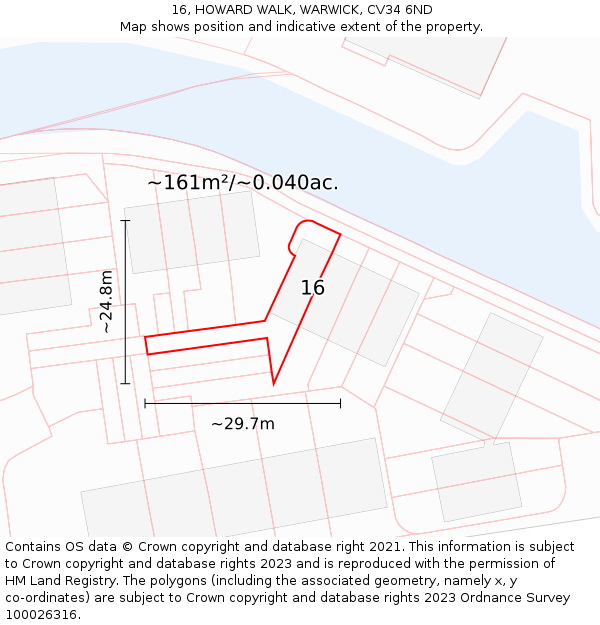 16, HOWARD WALK, WARWICK, CV34 6ND: Plot and title map