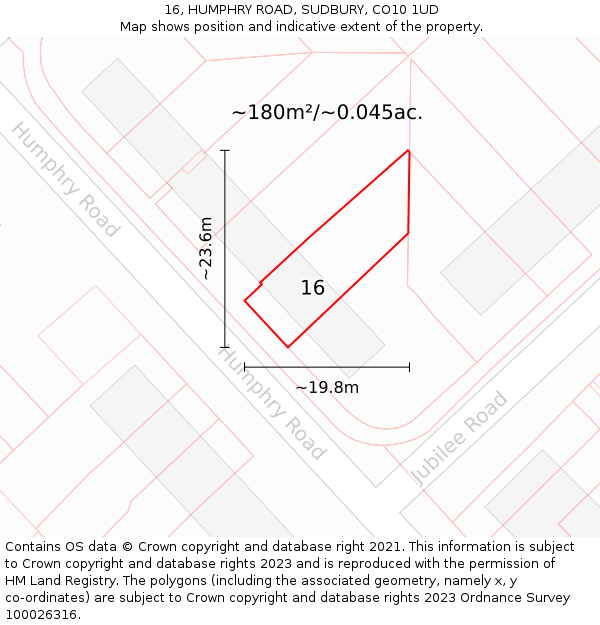 16, HUMPHRY ROAD, SUDBURY, CO10 1UD: Plot and title map