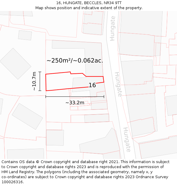16, HUNGATE, BECCLES, NR34 9TT: Plot and title map