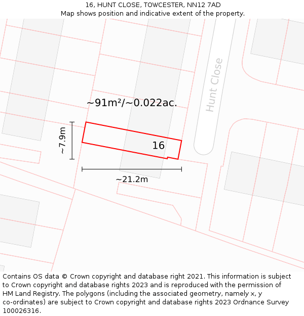 16, HUNT CLOSE, TOWCESTER, NN12 7AD: Plot and title map