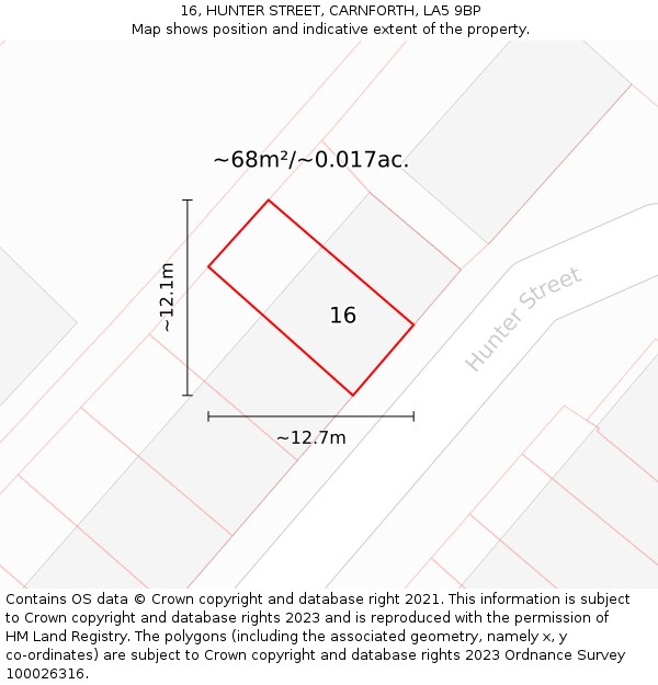 16, HUNTER STREET, CARNFORTH, LA5 9BP: Plot and title map