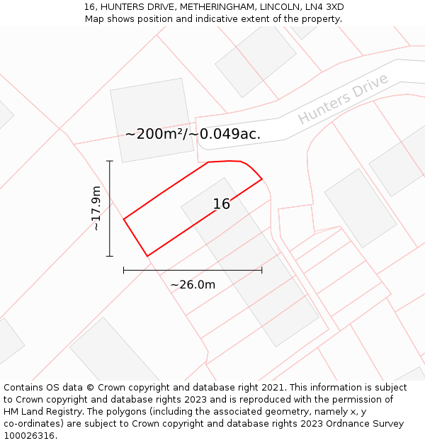 16, HUNTERS DRIVE, METHERINGHAM, LINCOLN, LN4 3XD: Plot and title map
