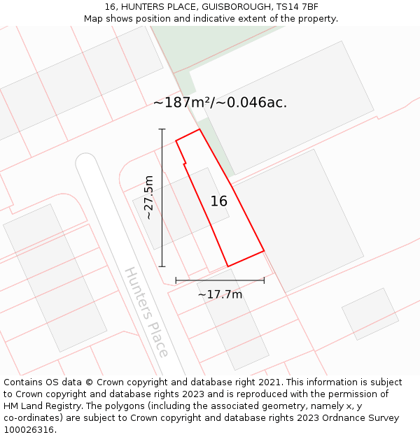 16, HUNTERS PLACE, GUISBOROUGH, TS14 7BF: Plot and title map