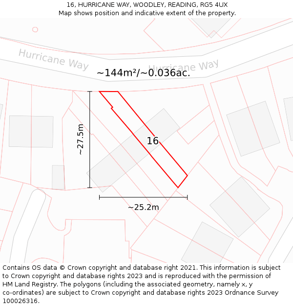 16, HURRICANE WAY, WOODLEY, READING, RG5 4UX: Plot and title map