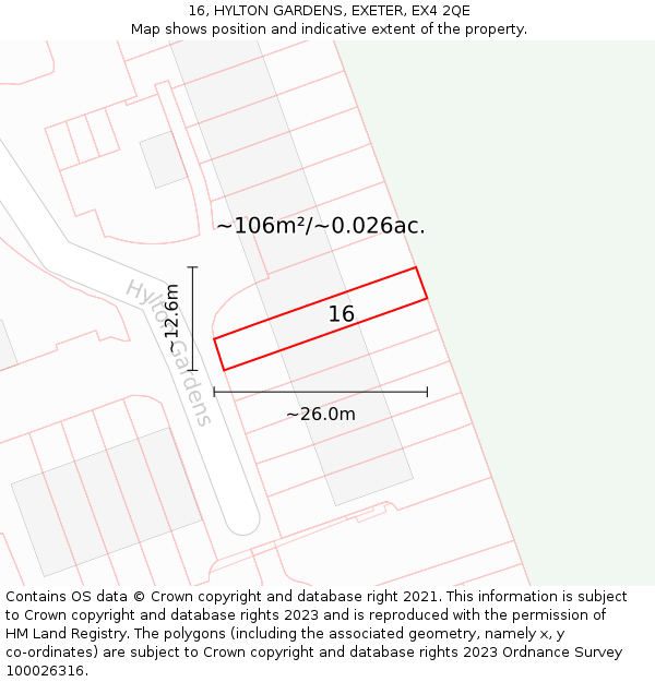 16, HYLTON GARDENS, EXETER, EX4 2QE: Plot and title map