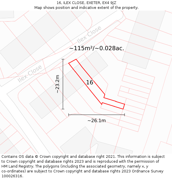 16, ILEX CLOSE, EXETER, EX4 9JZ: Plot and title map