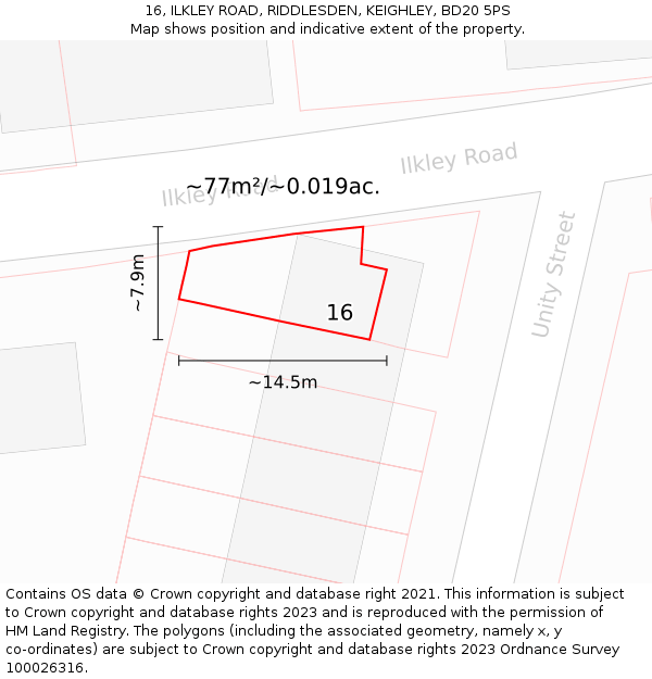 16, ILKLEY ROAD, RIDDLESDEN, KEIGHLEY, BD20 5PS: Plot and title map