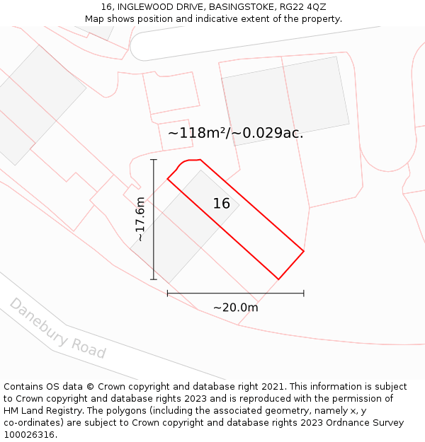 16, INGLEWOOD DRIVE, BASINGSTOKE, RG22 4QZ: Plot and title map