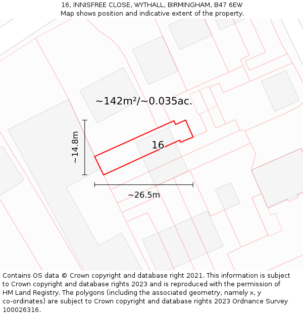 16, INNISFREE CLOSE, WYTHALL, BIRMINGHAM, B47 6EW: Plot and title map