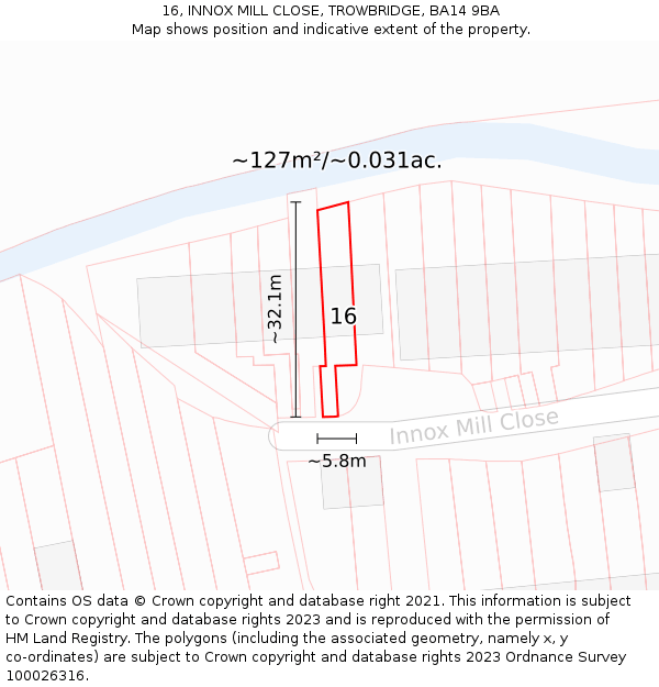 16, INNOX MILL CLOSE, TROWBRIDGE, BA14 9BA: Plot and title map