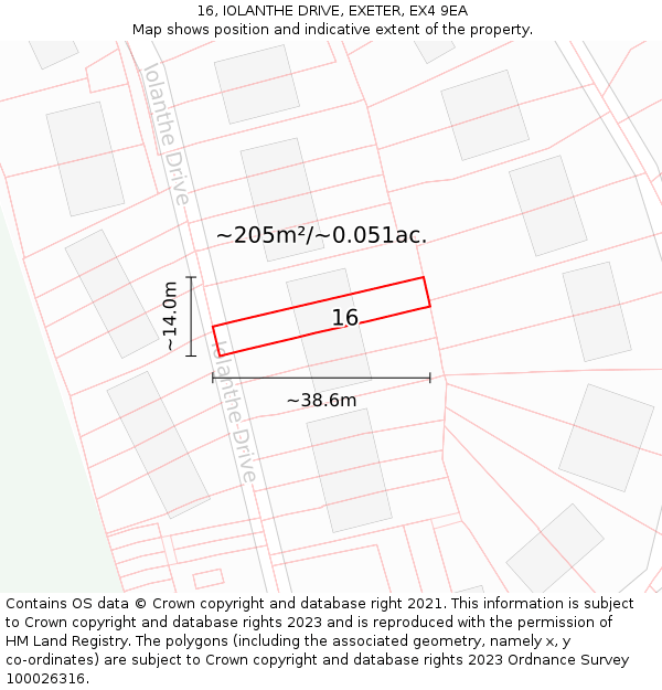16, IOLANTHE DRIVE, EXETER, EX4 9EA: Plot and title map