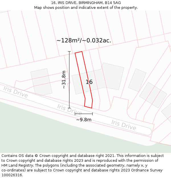16, IRIS DRIVE, BIRMINGHAM, B14 5AG: Plot and title map