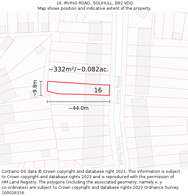 16, IRVING ROAD, SOLIHULL, B92 9DQ: Plot and title map