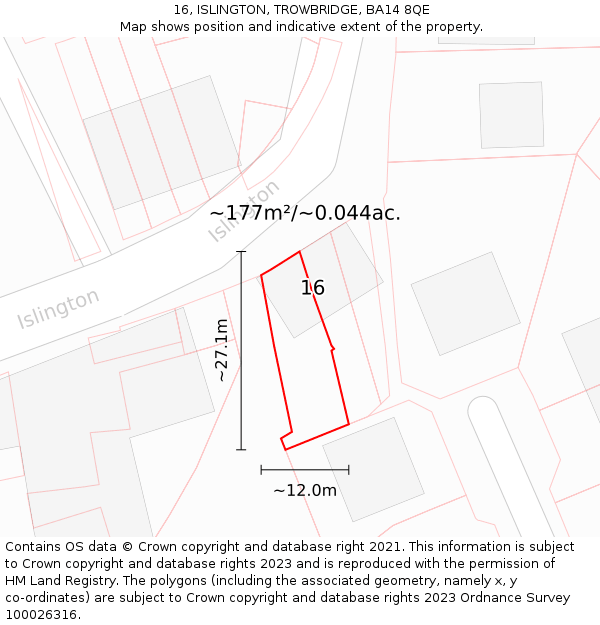 16, ISLINGTON, TROWBRIDGE, BA14 8QE: Plot and title map