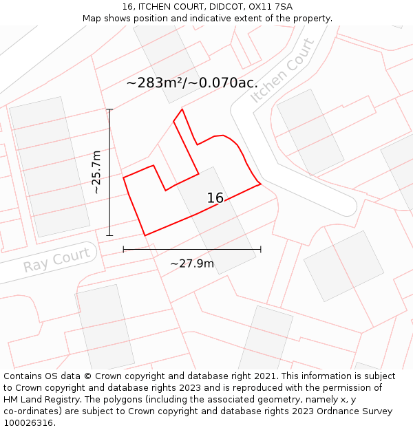 16, ITCHEN COURT, DIDCOT, OX11 7SA: Plot and title map