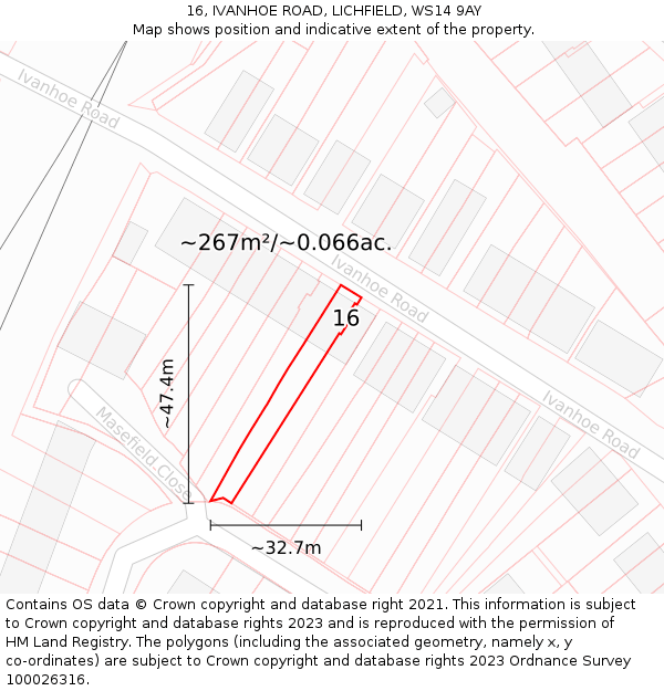 16, IVANHOE ROAD, LICHFIELD, WS14 9AY: Plot and title map