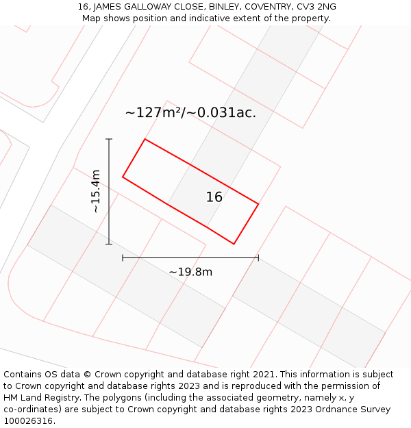 16, JAMES GALLOWAY CLOSE, BINLEY, COVENTRY, CV3 2NG: Plot and title map