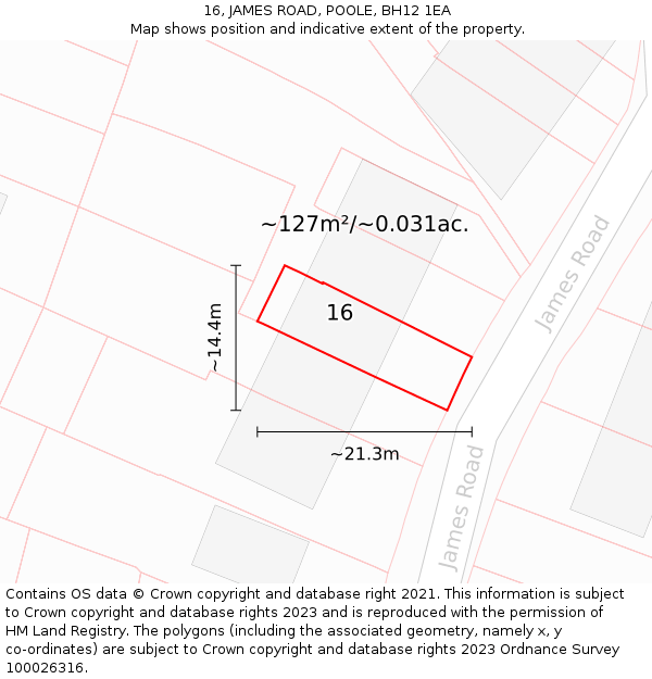 16, JAMES ROAD, POOLE, BH12 1EA: Plot and title map