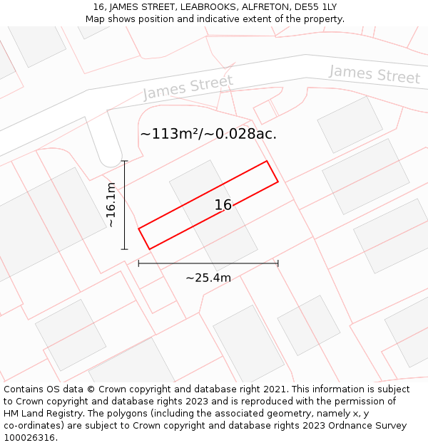 16, JAMES STREET, LEABROOKS, ALFRETON, DE55 1LY: Plot and title map
