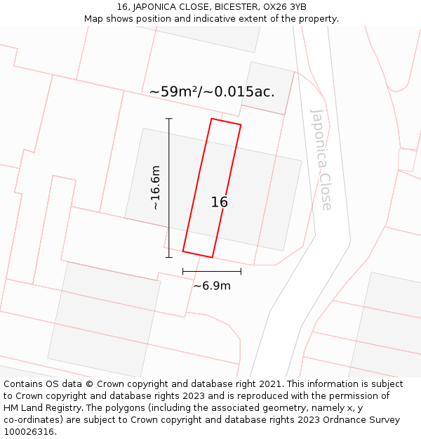 16, JAPONICA CLOSE, BICESTER, OX26 3YB: Plot and title map