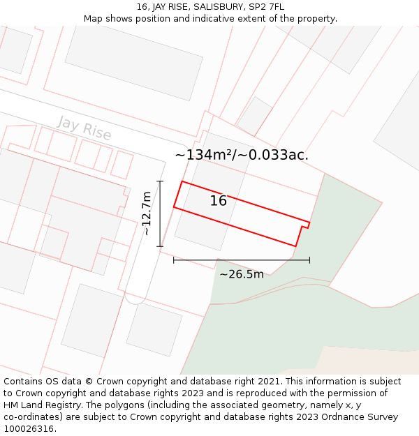 16, JAY RISE, SALISBURY, SP2 7FL: Plot and title map